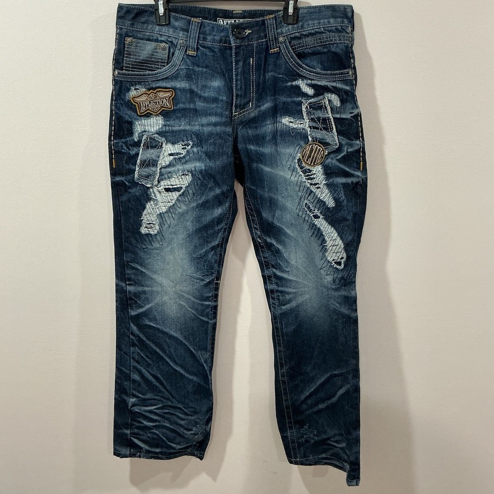 Affliction Black Premium Blake Jeans Men's 36x32 Embroidered Pockets Distressed
